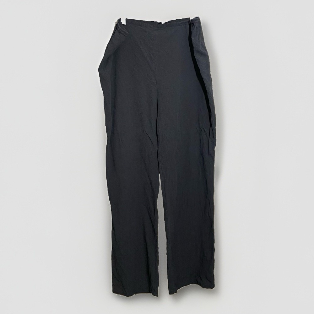 Citron Santa Monica Silk Pants Straight Leg Elastic Waist Womens Large Black